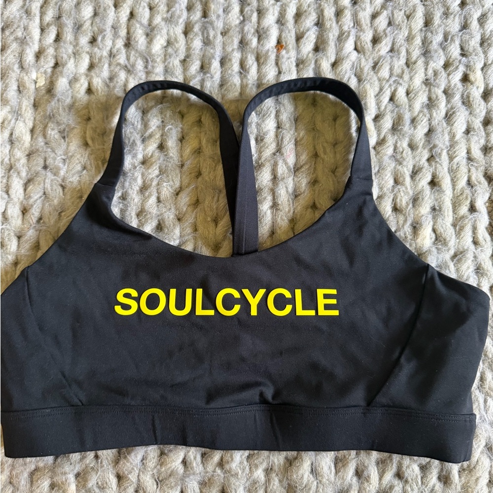 SoulCycle Stadium Women's Black Sports Bra with Yellow Logo